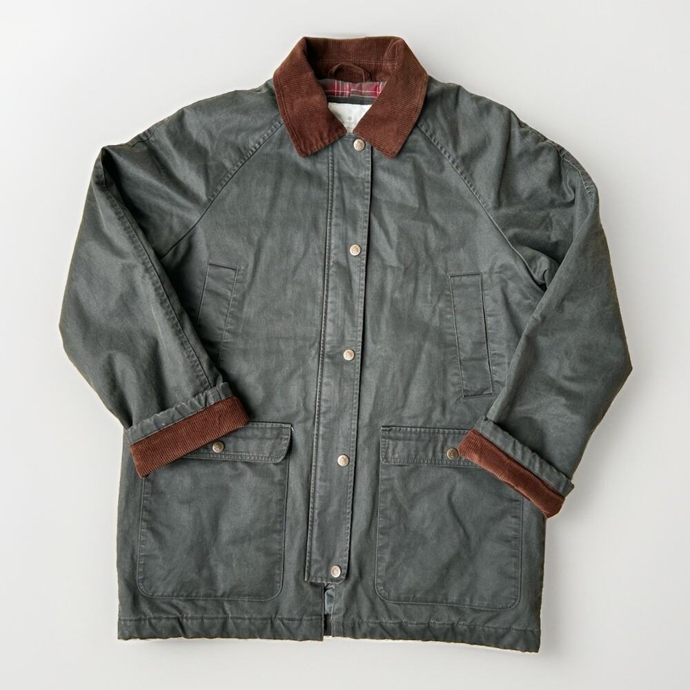 Springfield Outerwear Waxed Cotton Field Jacket Women Size 4 Flannel Lined Green